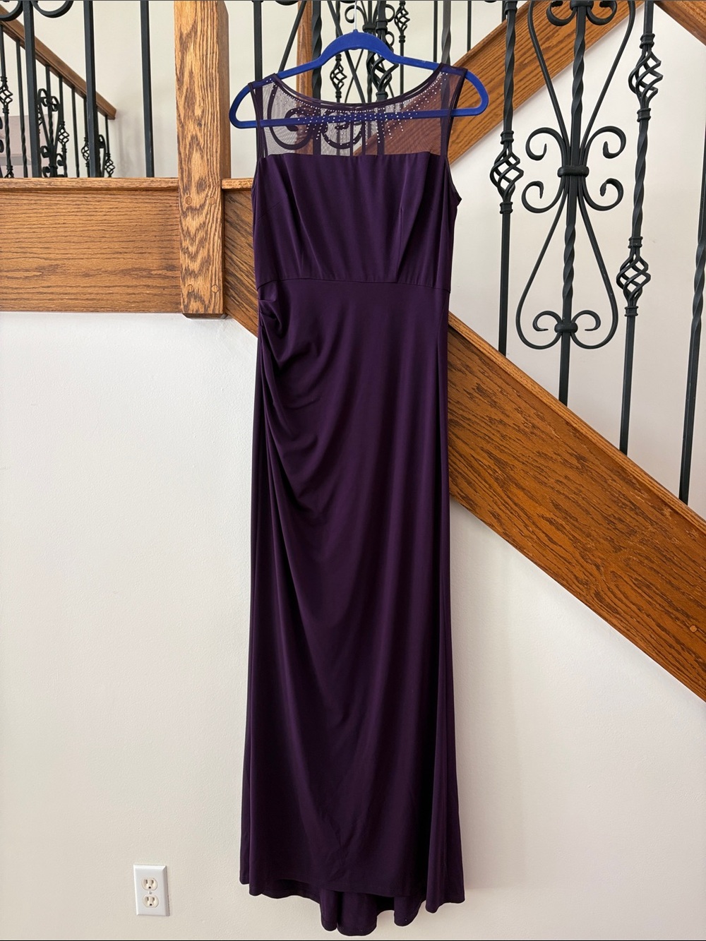 Eliza J Deep Plum Beaded Yoke Maxi Dress